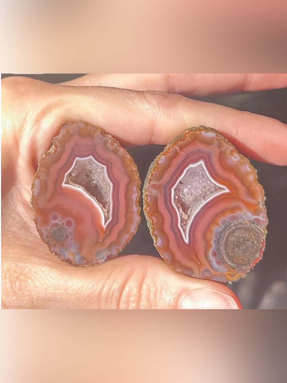 Zhanguo Agate Geode Pair ~ AAA Quality Agate Geode Set ~ Crystal ~ Banded Agate